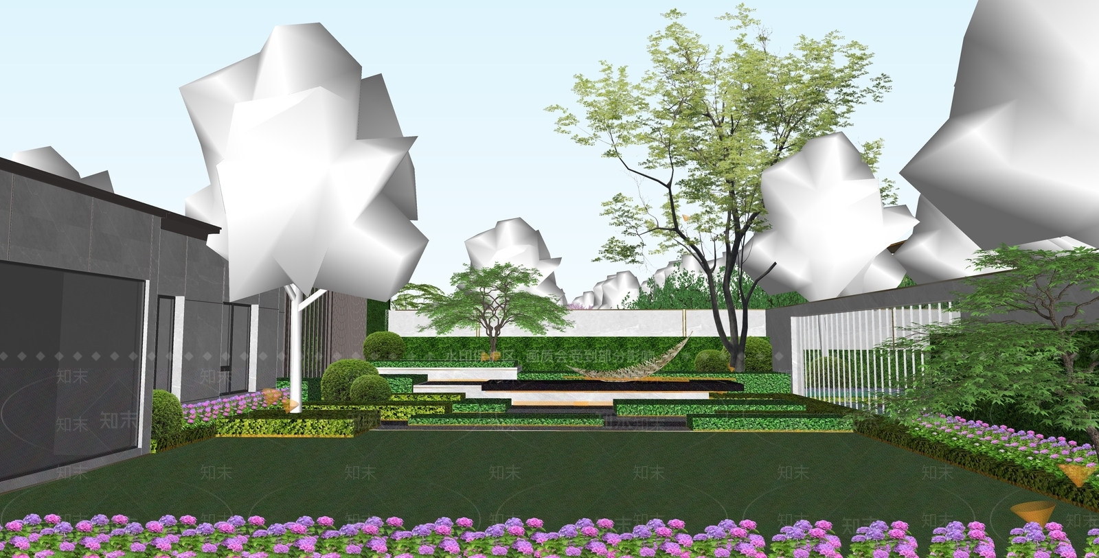 现代小区景观SU模型下载【ID:1194243481】