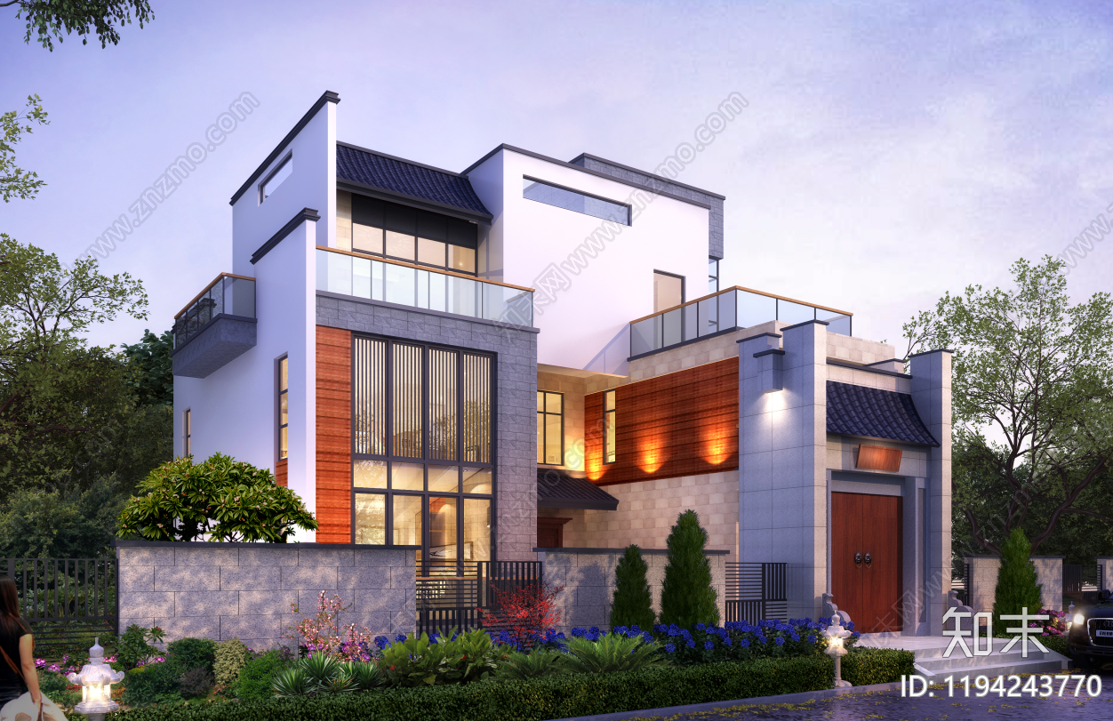 现代简约别墅建筑施工图下载【ID:1194243770】