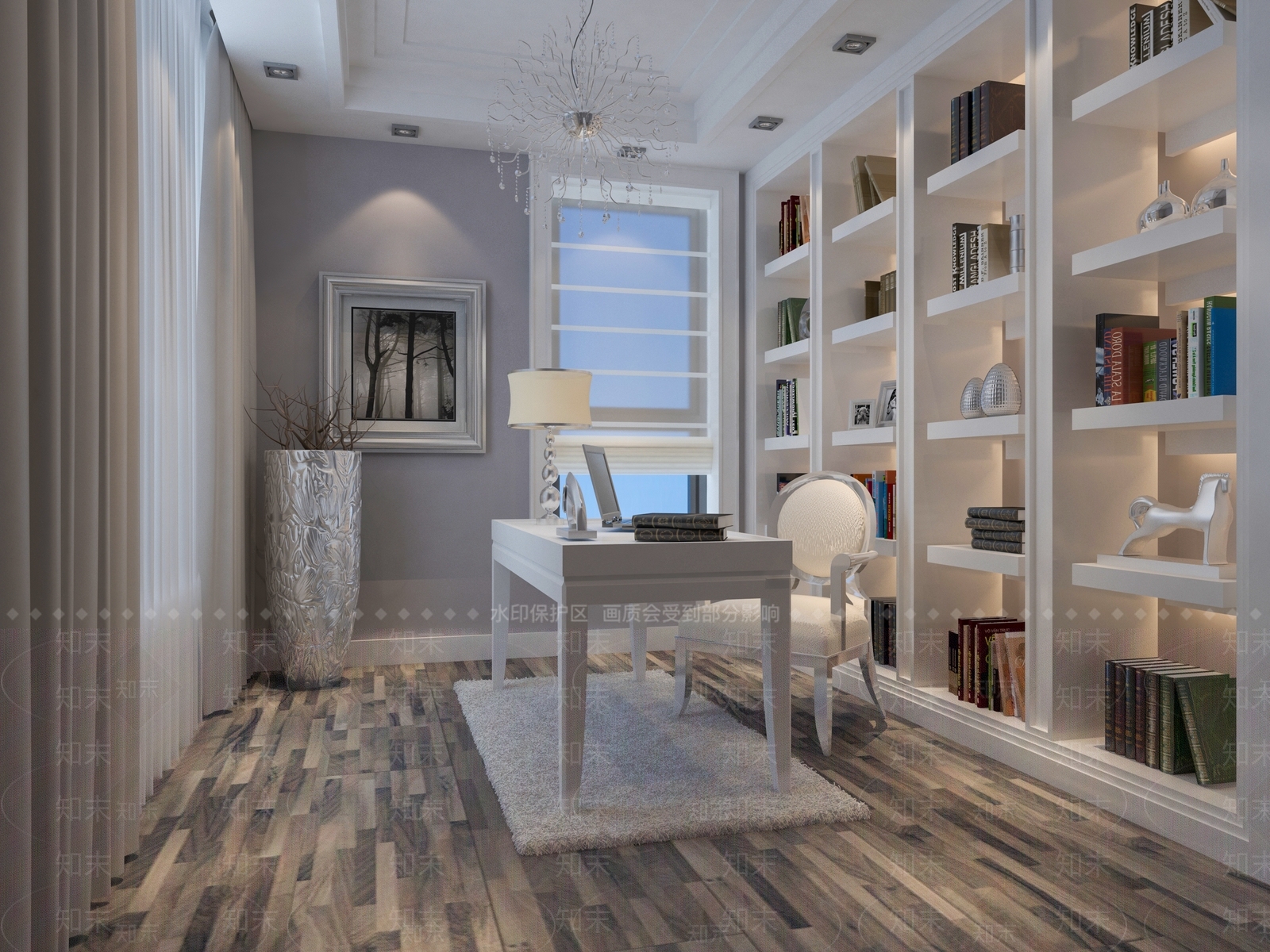 现代简欧书房3D模型下载【ID:1194248271】