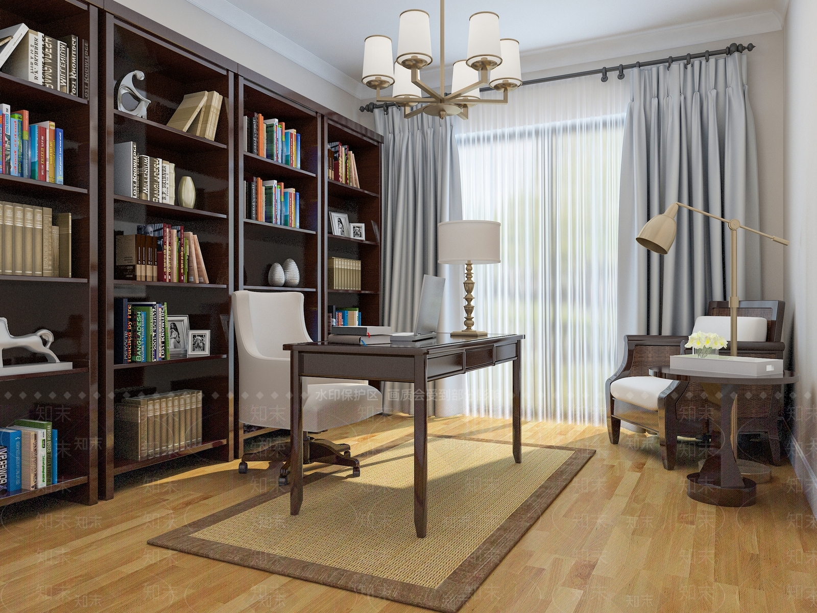 新中式中式书房3D模型下载【ID:1194249099】