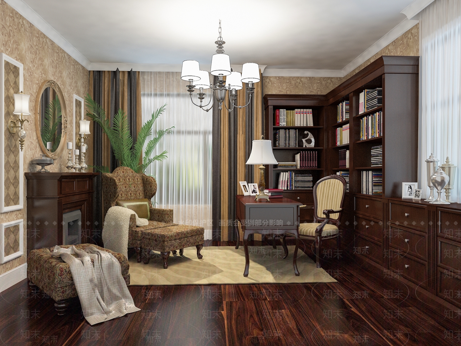 新中式中式书房3D模型下载【ID:1194249520】