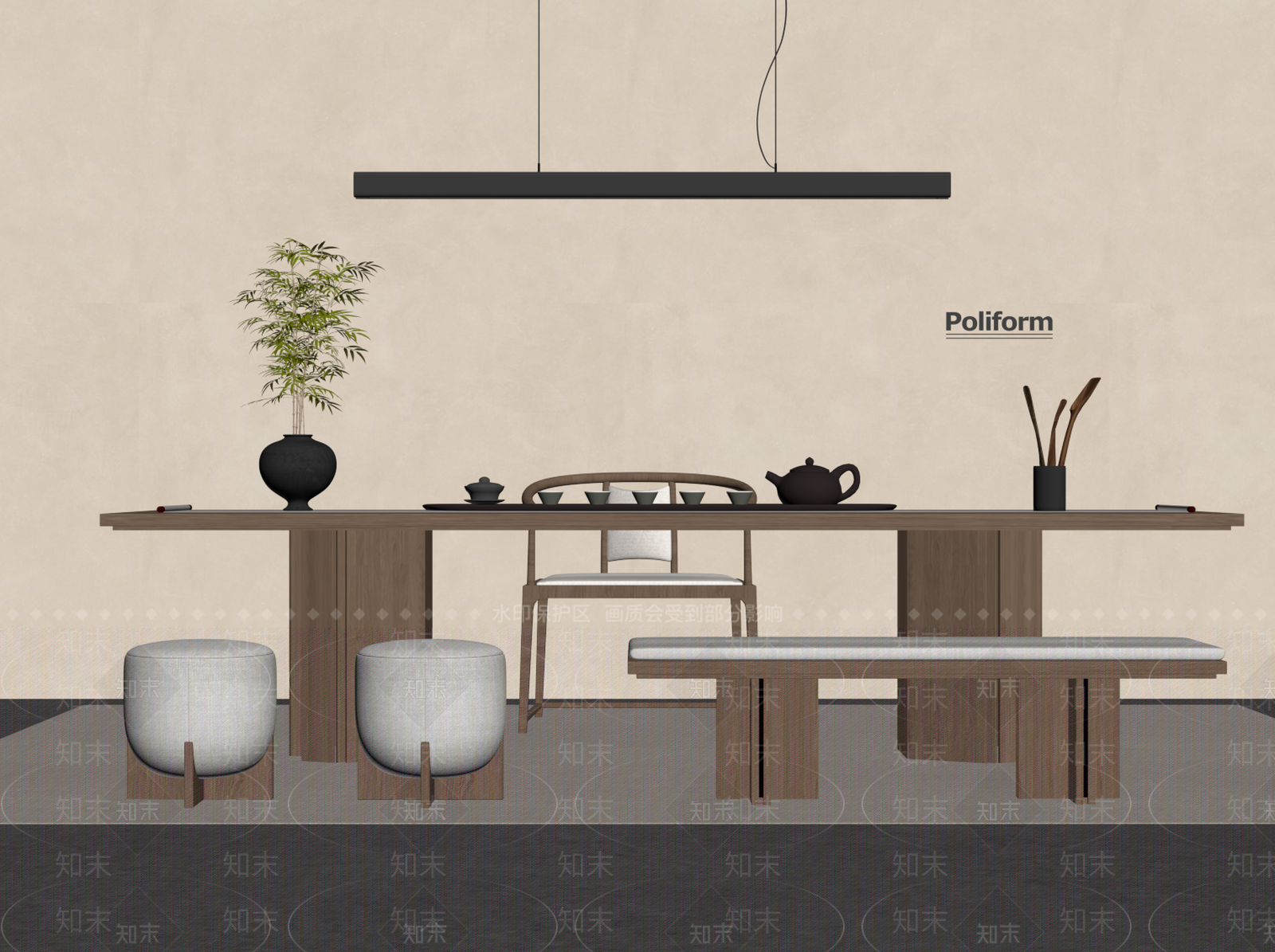 新中式茶桌椅SU模型下载【ID:1194250295】