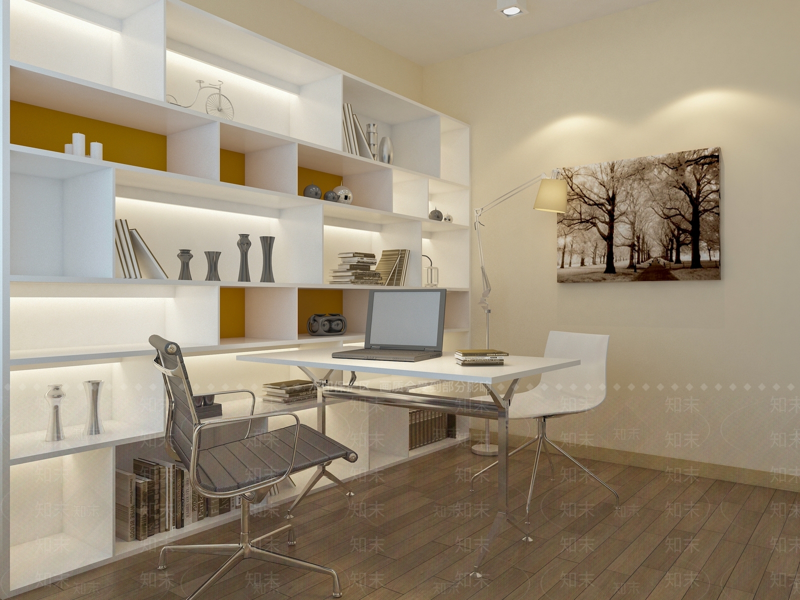 现代简欧书房3D模型下载【ID:1194250345】