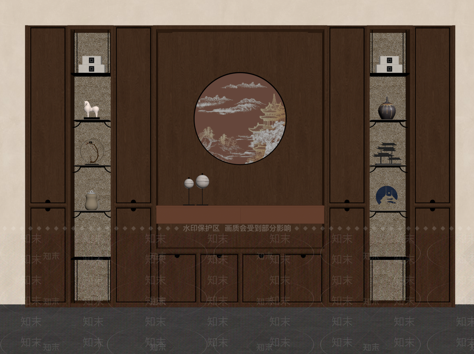 新中式玄关柜SU模型下载【ID:1194251085】