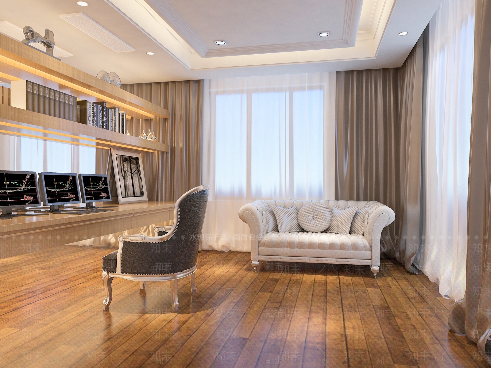 现代北欧书房3D模型下载【ID:1194251372】