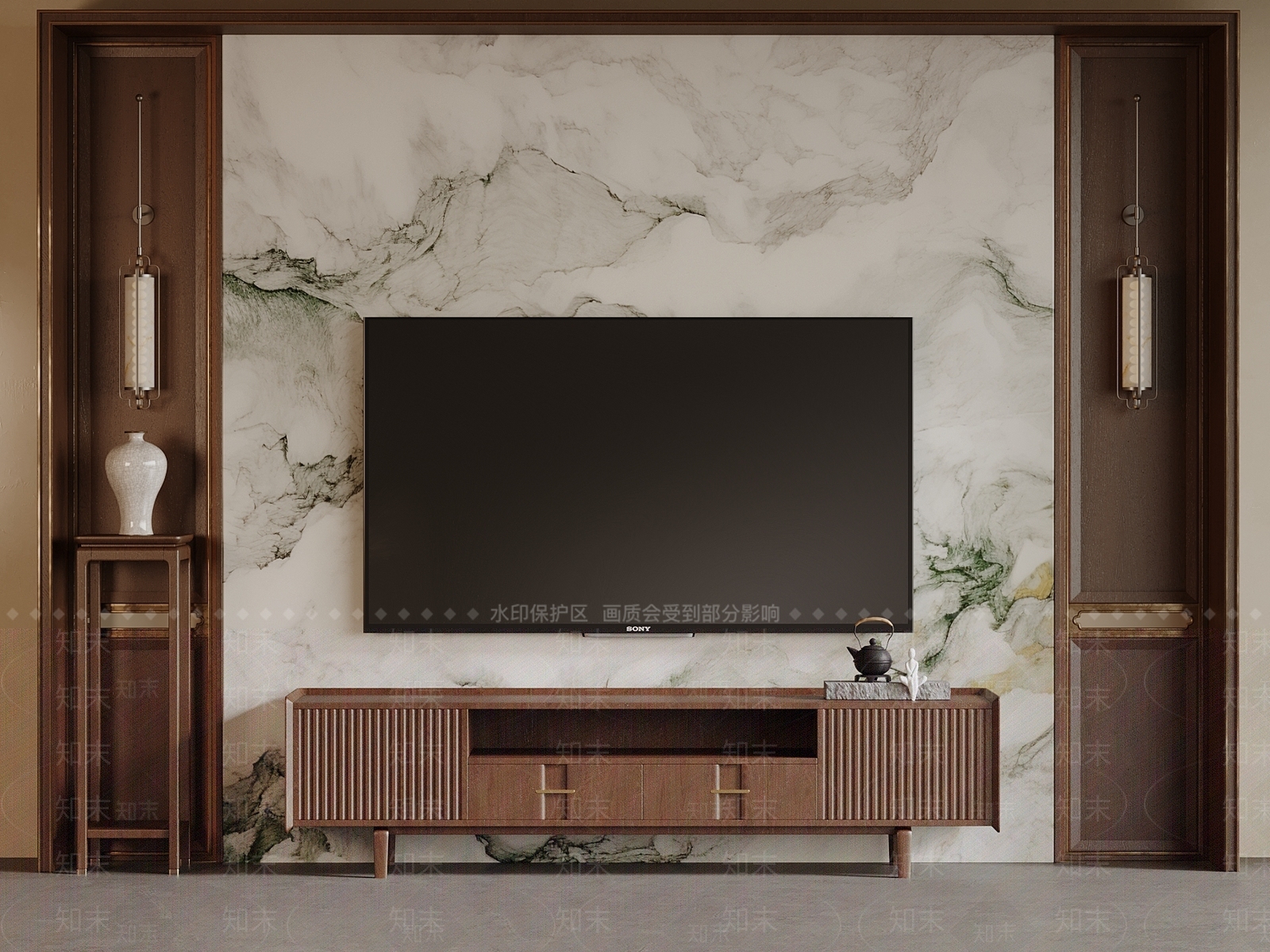 新中式电视背景墙3D模型下载【ID:1194251351】