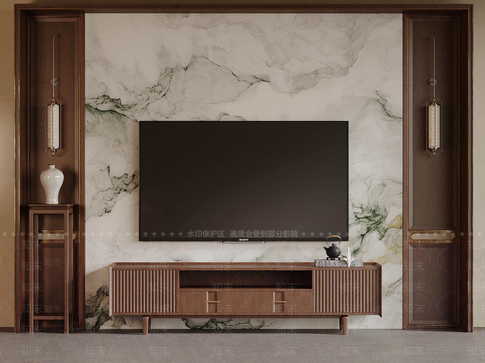 新中式背景墙SU模型下载【ID:1194251493】