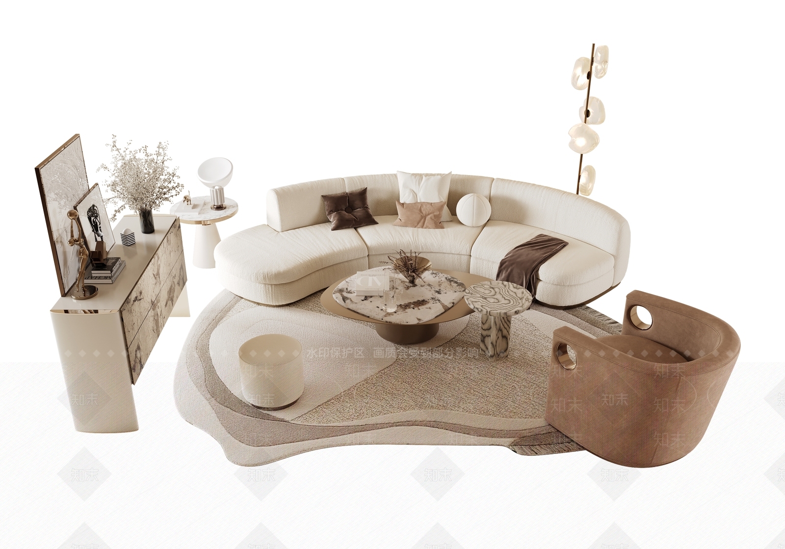 法式轻奢沙发组合SU模型下载【ID:1194254257】