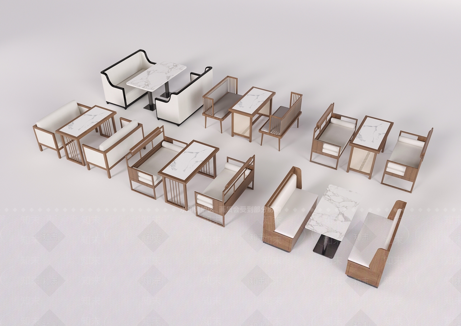 新中式侘寂卡座沙发SU模型下载【ID:1194258593】