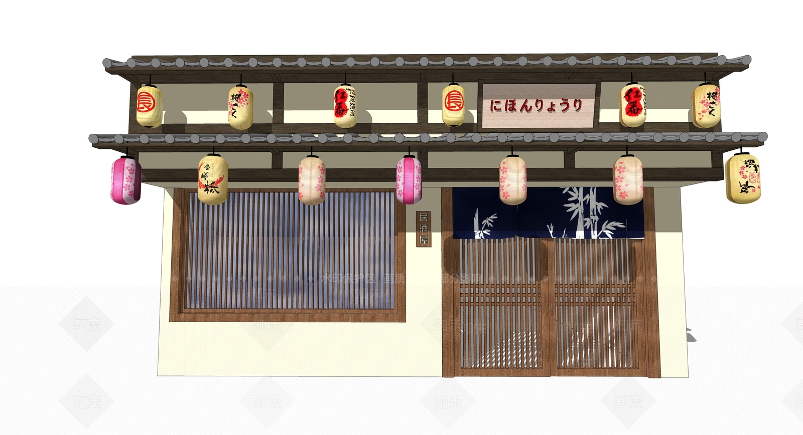 日式餐饮建筑SU模型下载【ID:1194259277】