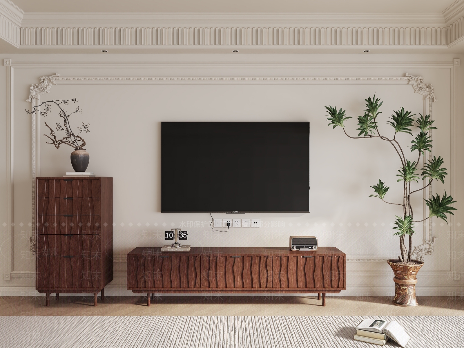 现代复古家居客厅3D模型下载【ID:1194260311】