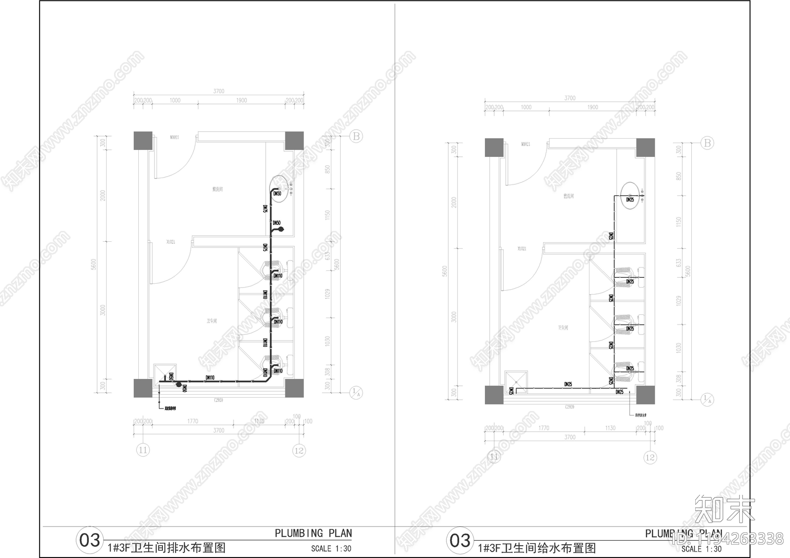 现代公共卫生间cad施工图下载【ID:1194263338】