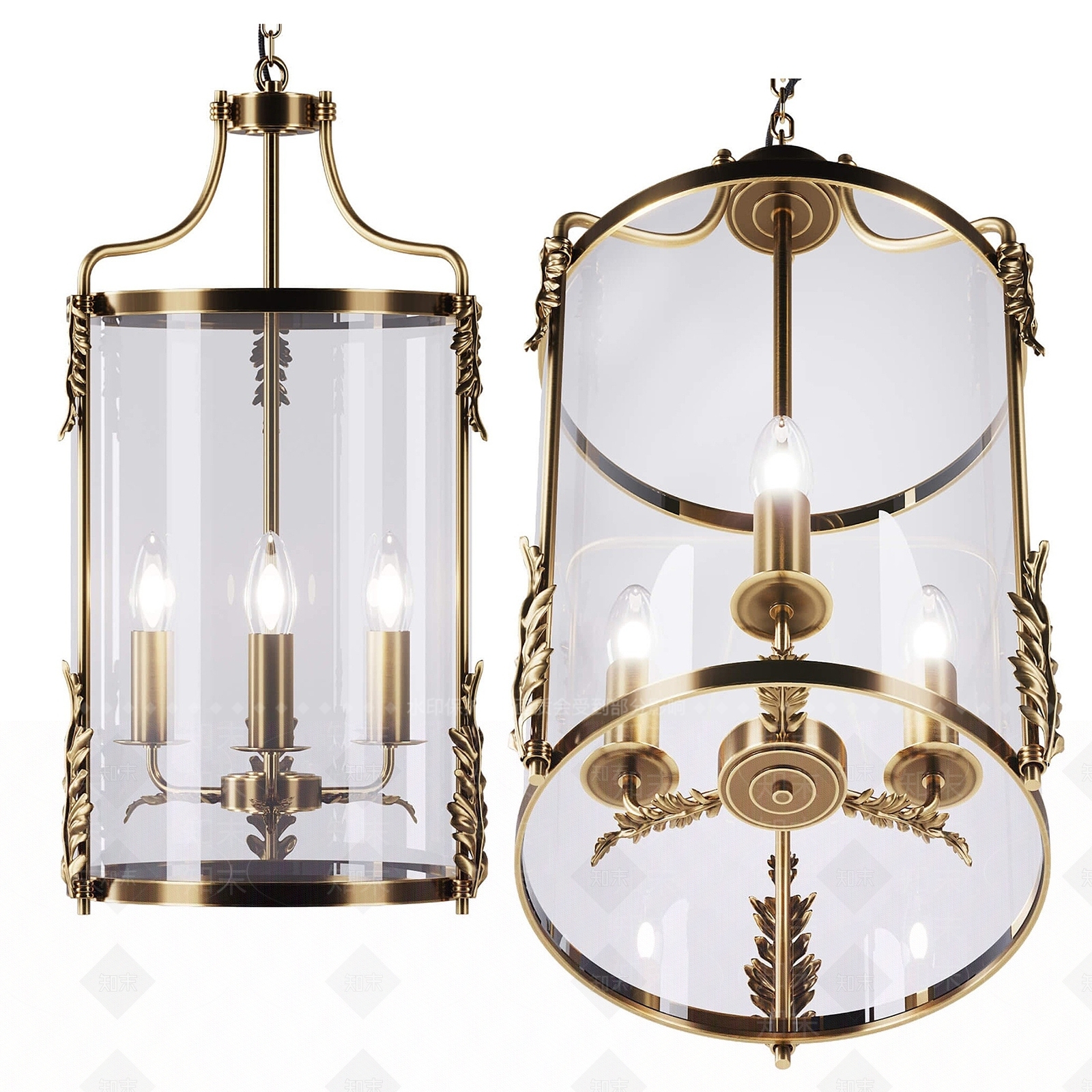 简欧金属轻奢灯笼吊灯3D模型下载【ID:1194268803】