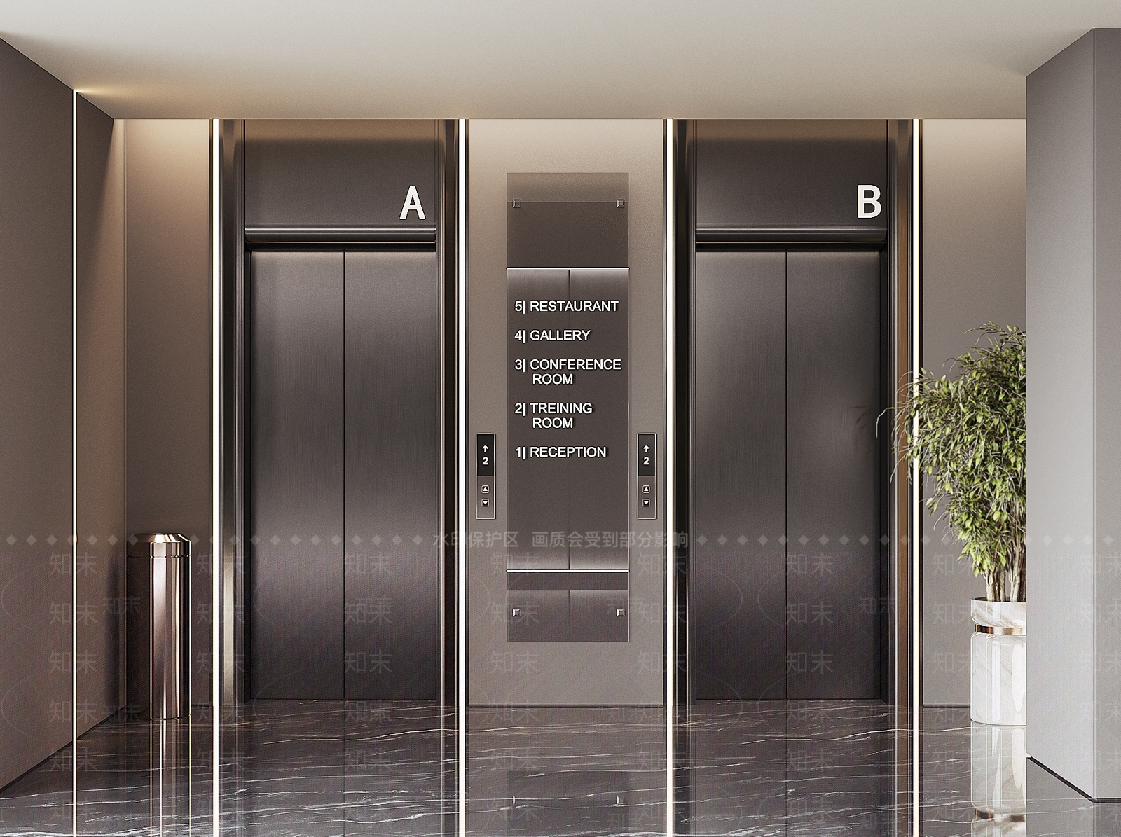 现代电梯间3D模型下载【ID:1194277991】