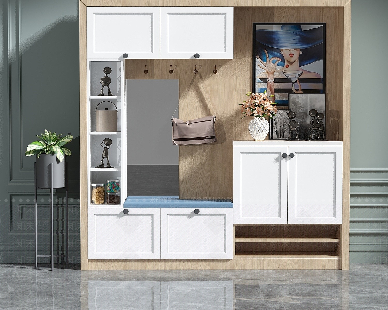 现代门厅鞋柜3D模型下载【ID:1194279554】