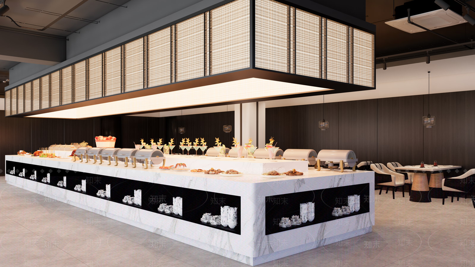 现代自助餐厅SU模型下载【ID:1194282649】