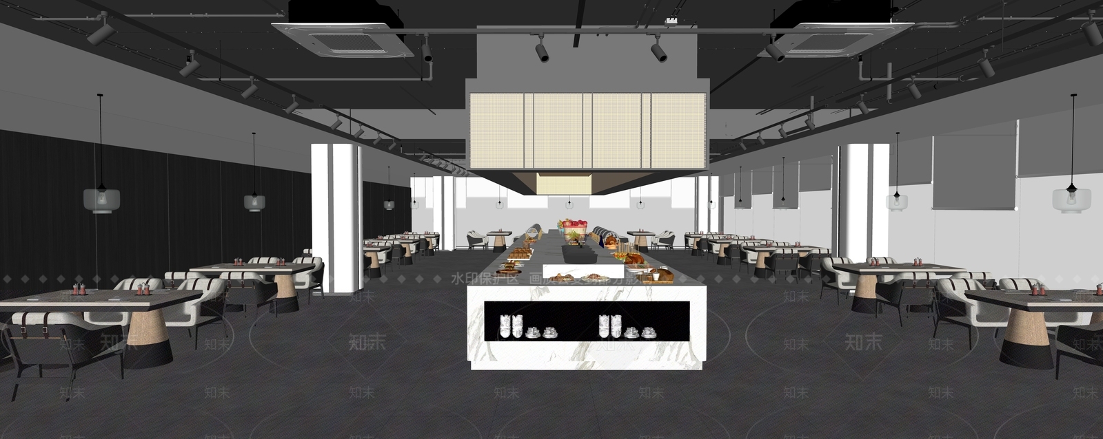 现代自助餐厅SU模型下载【ID:1194282649】