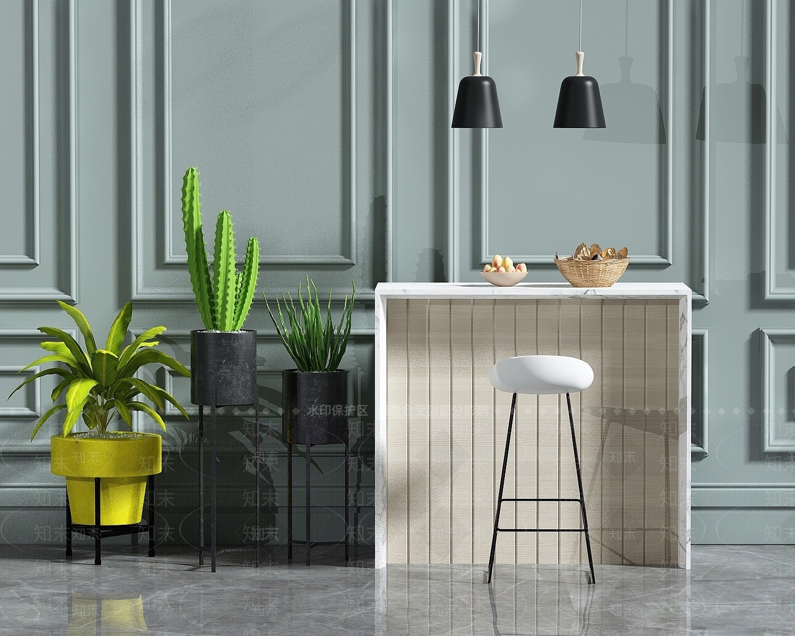 现代吧台柜子3D模型下载【ID:1194286359】