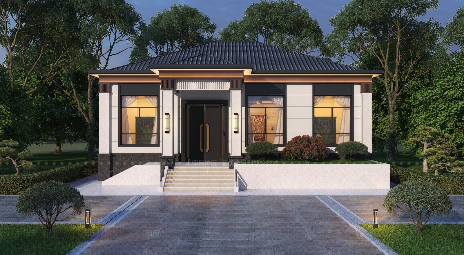 新中式现代别墅外观3D模型下载【ID:1194290964】