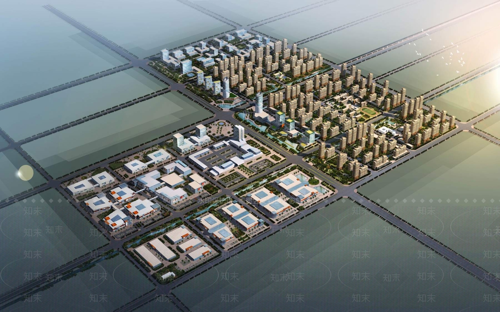 现代鸟瞰规划3D模型下载【ID:1194291425】