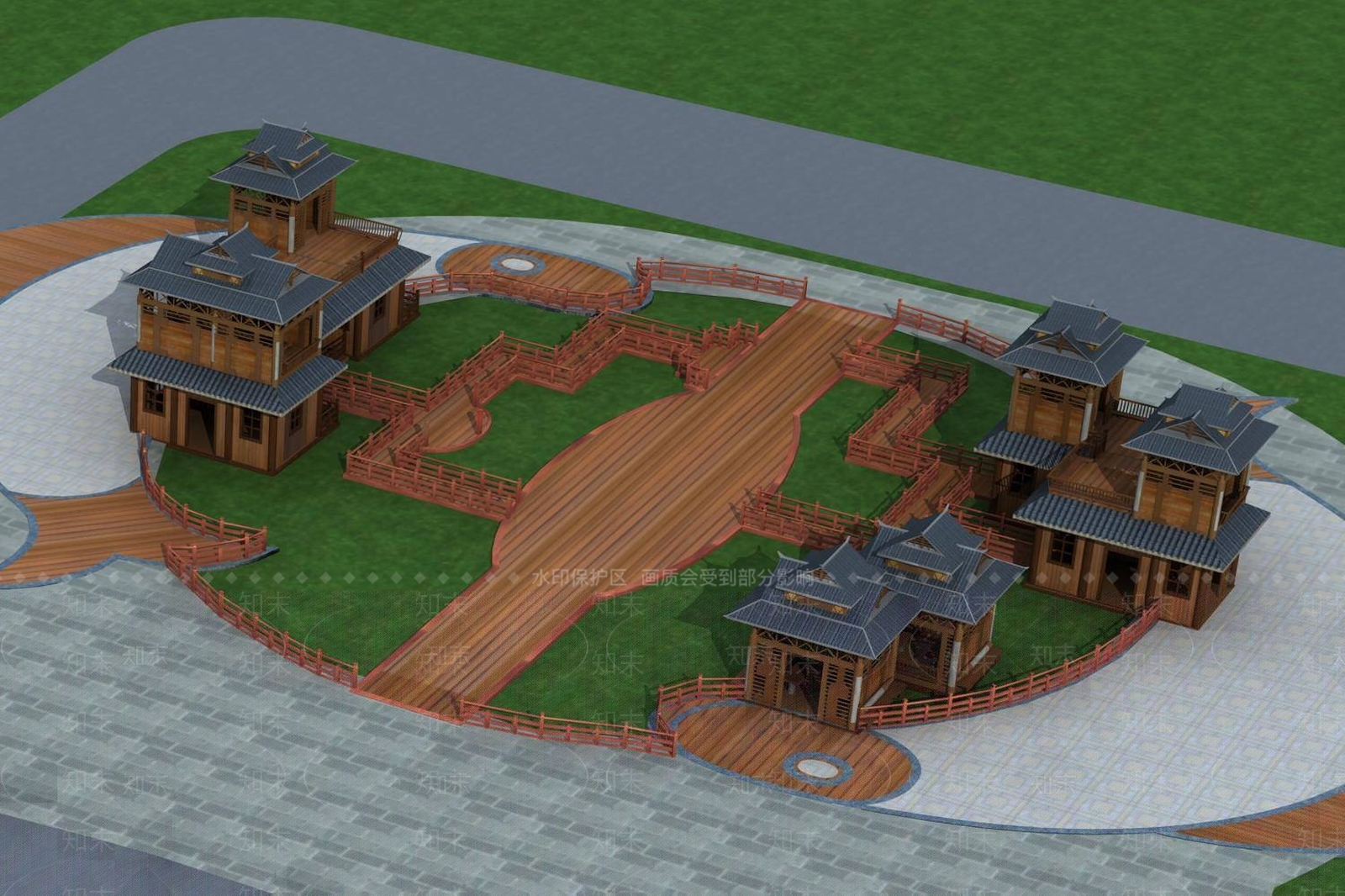 中式艺术风格建筑3D模型下载【ID:1194292532】