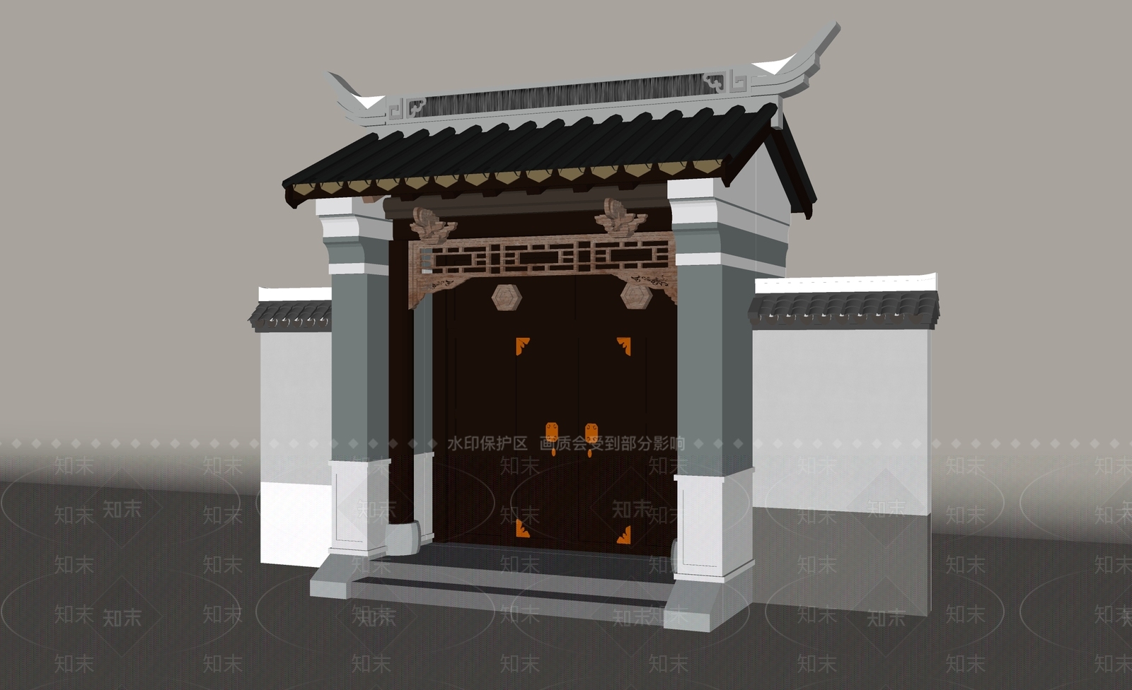 新中式中式入口大门SU模型下载【ID:1194295496】