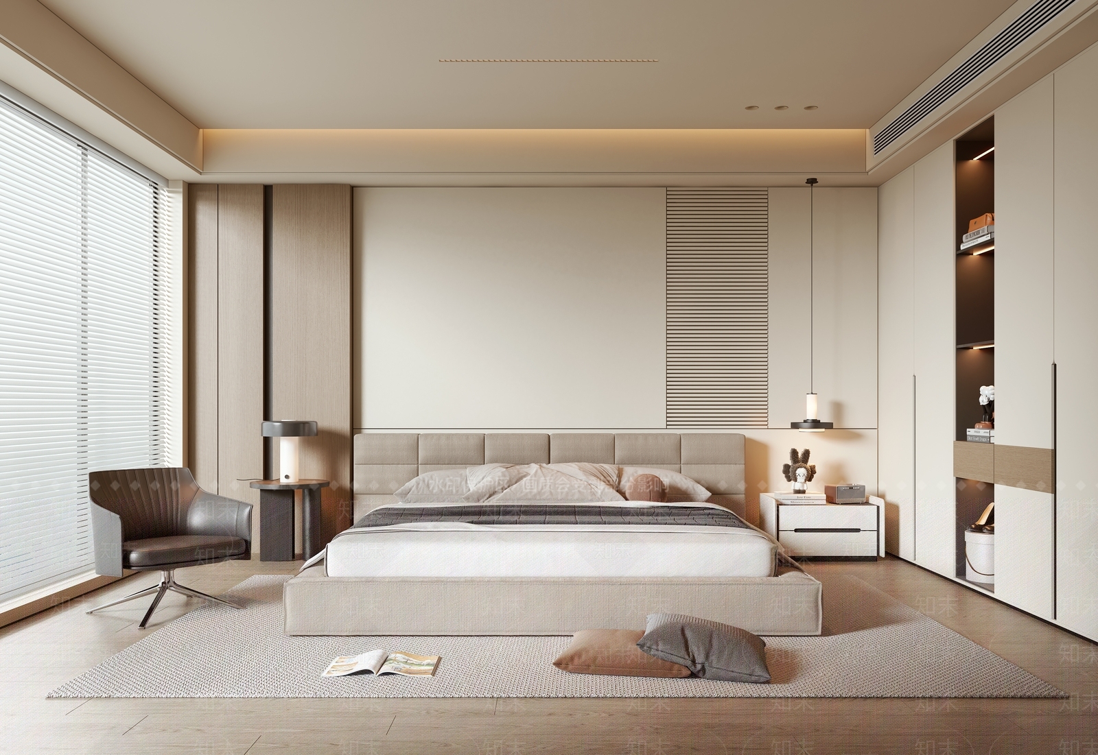米色双人床双人床3D模型下载【ID:1227487899】