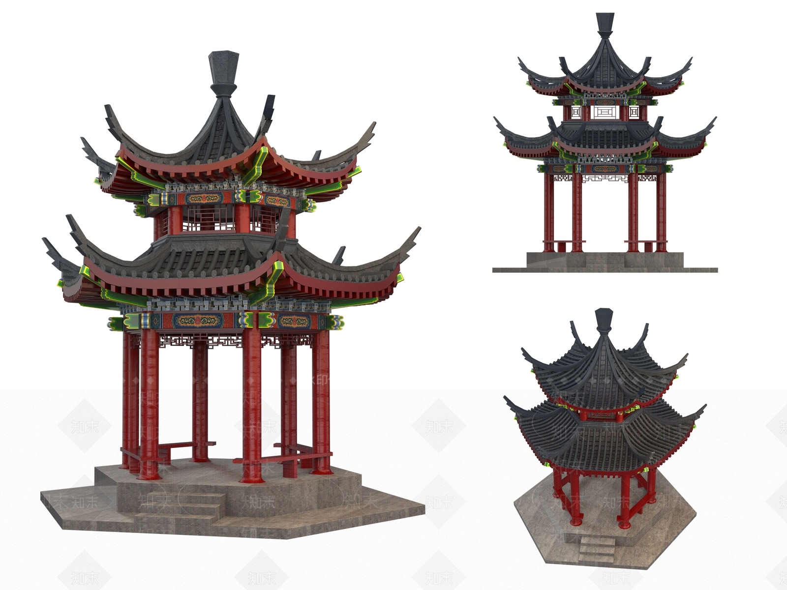 新中式中式亭子SU模型下载【ID:1194354984】