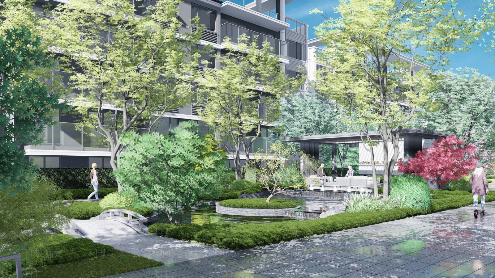 现代小区景观SU模型下载【ID:1194313719】