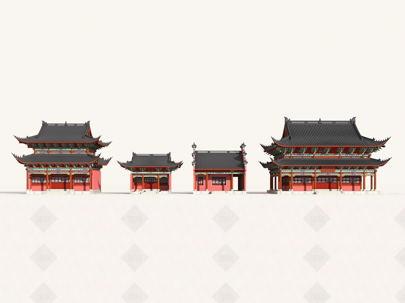 新中式中式古建筑SU模型下载【ID:1194314494】