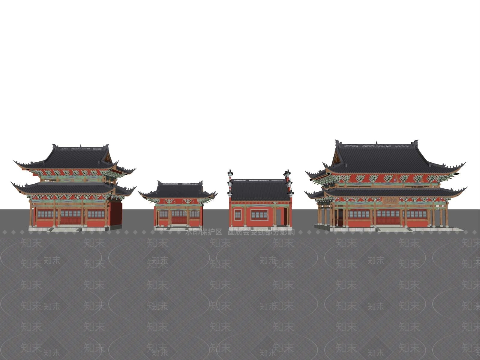 新中式中式古建筑SU模型下载【ID:1194314494】