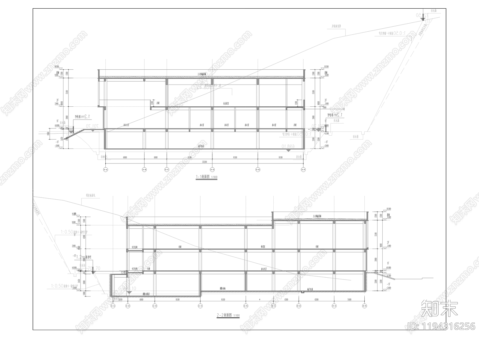 现代办公楼建筑cad施工图下载【ID:1194316256】