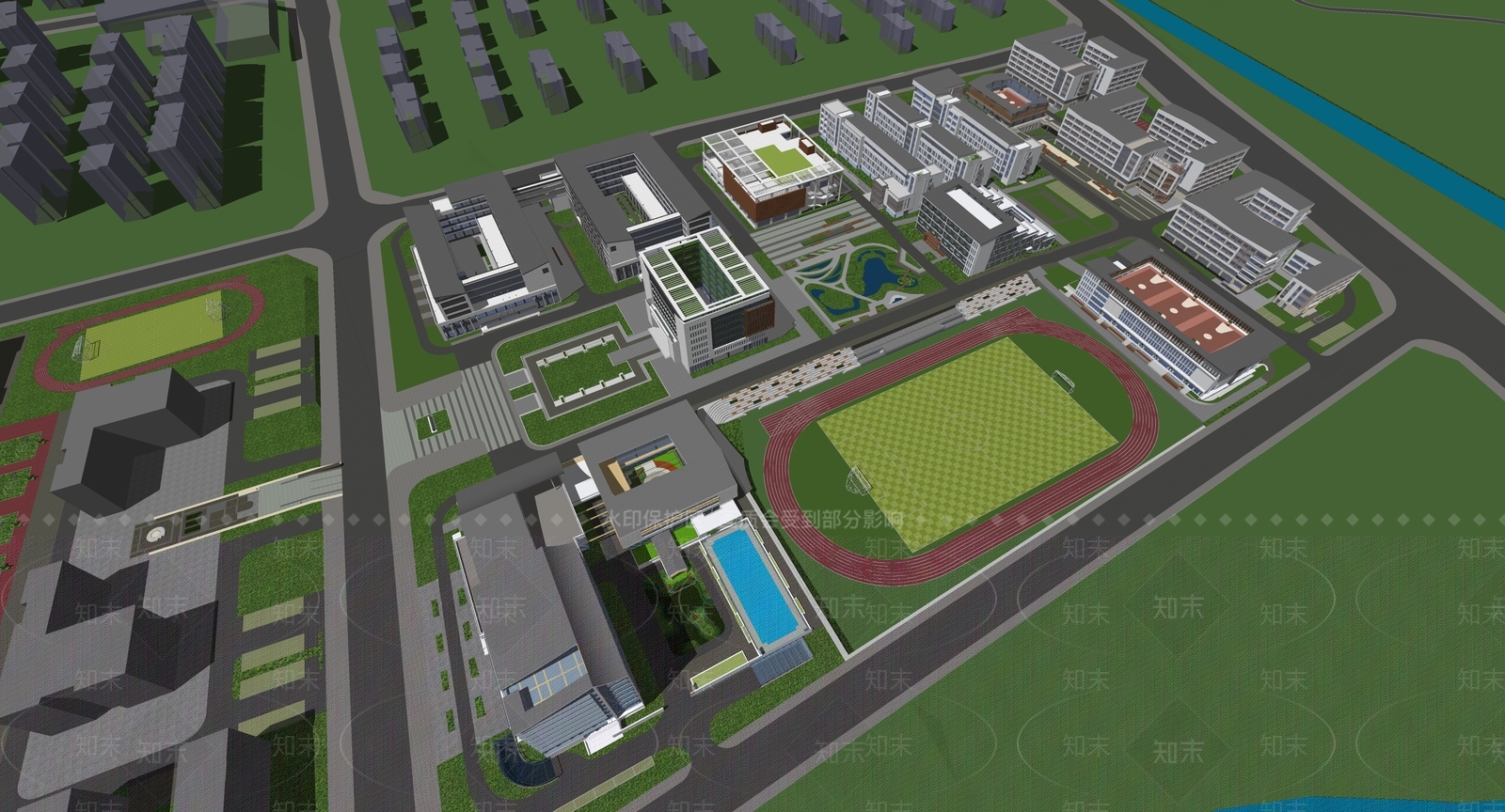 新中式现代学校建筑SU模型下载【ID:1194317866】
