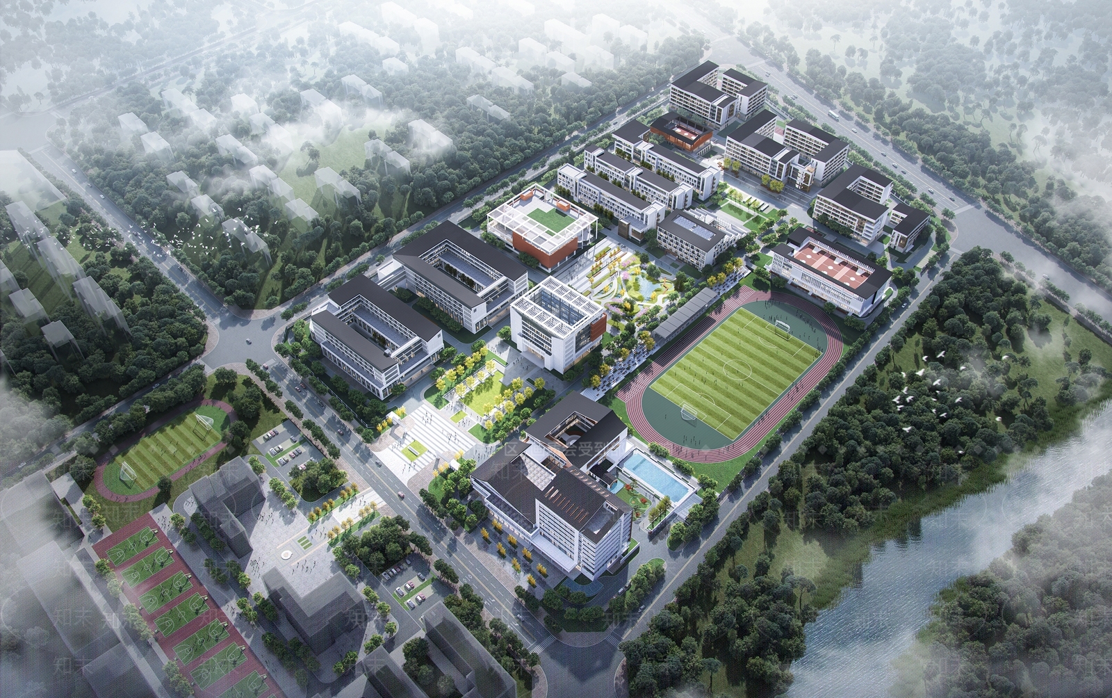 新中式现代学校建筑SU模型下载【ID:1194317866】