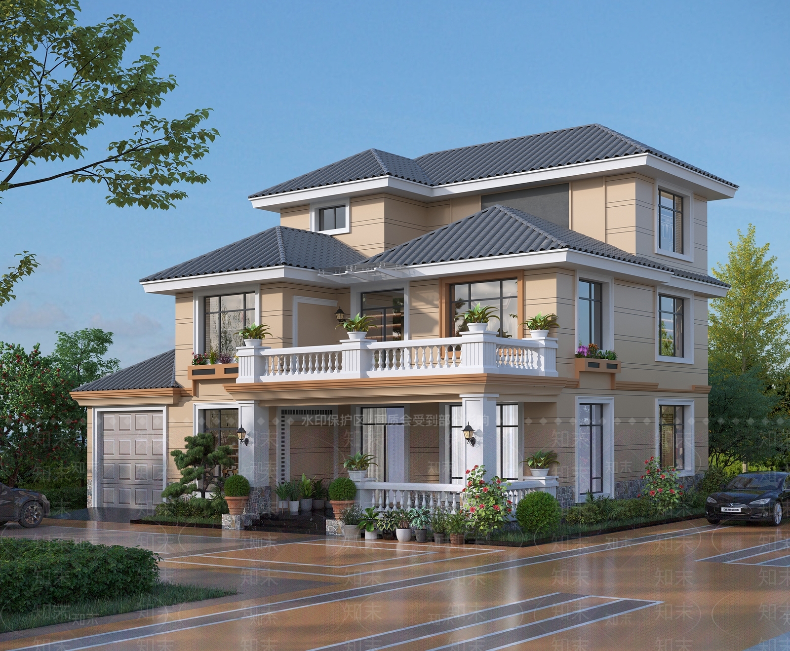 现代简欧别墅外观3D模型下载【ID:1194324090】