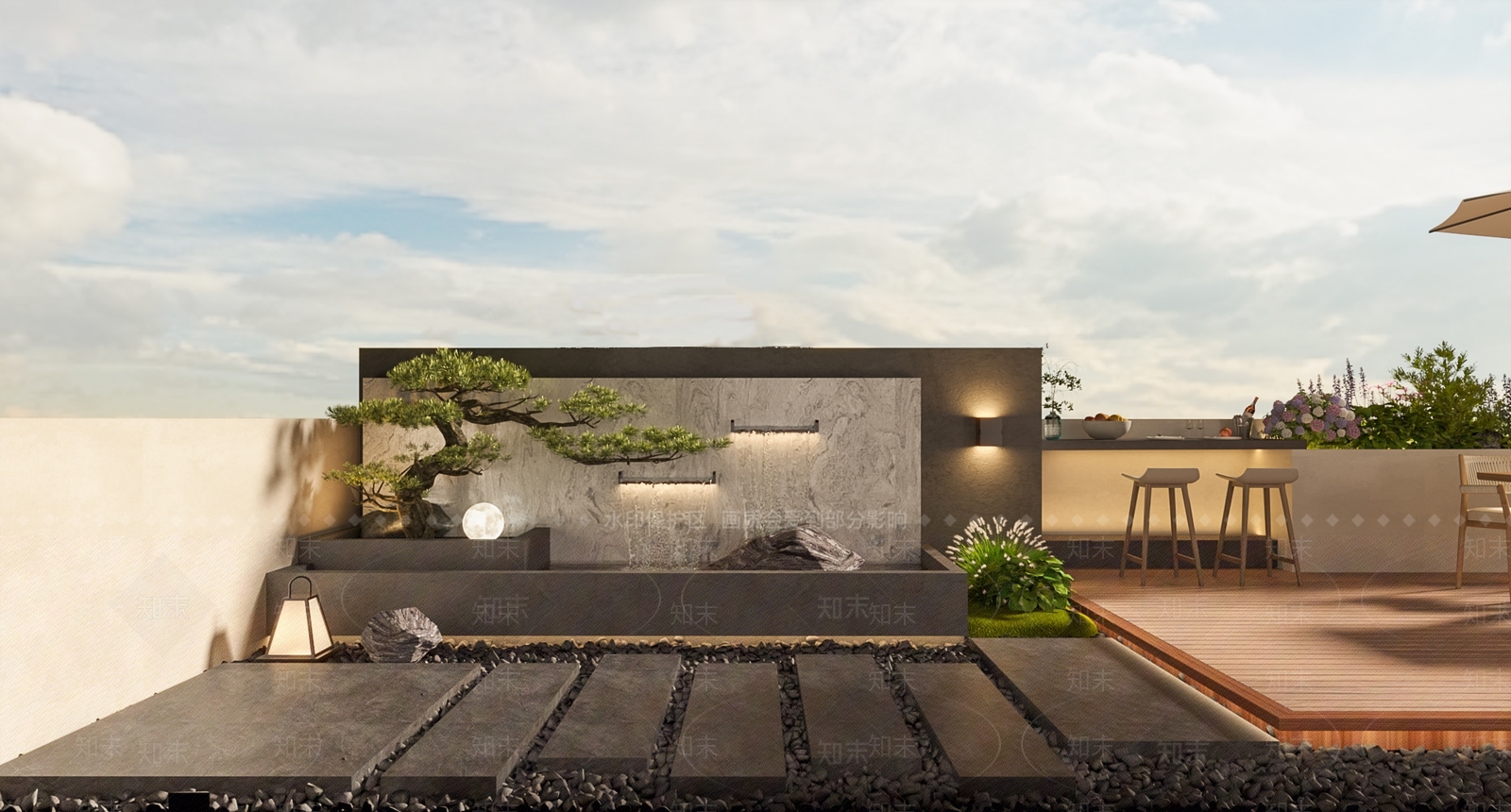 新中式现代屋顶花园3D模型下载【ID:1194329965】