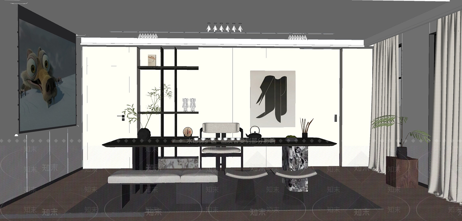 现代新中式茶室SU模型下载【ID:1194329704】