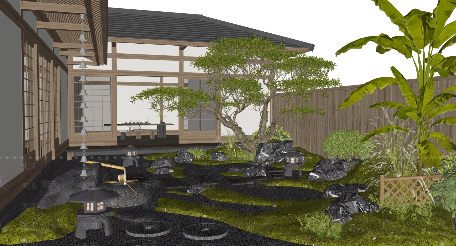 日式新中式乡村庭院SU模型下载【ID:1194331538】