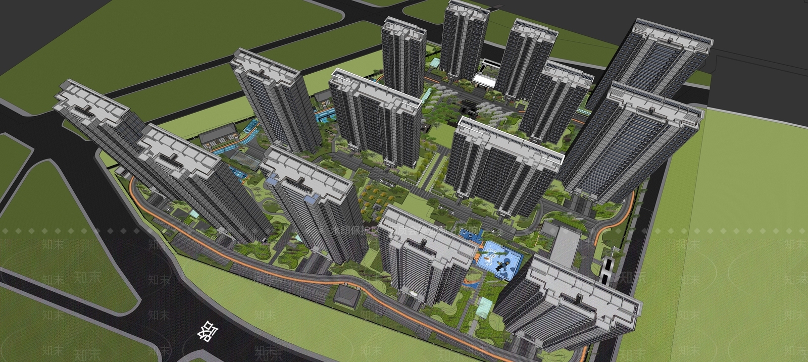 现代新中式高层住宅SU模型下载【ID:1194332137】