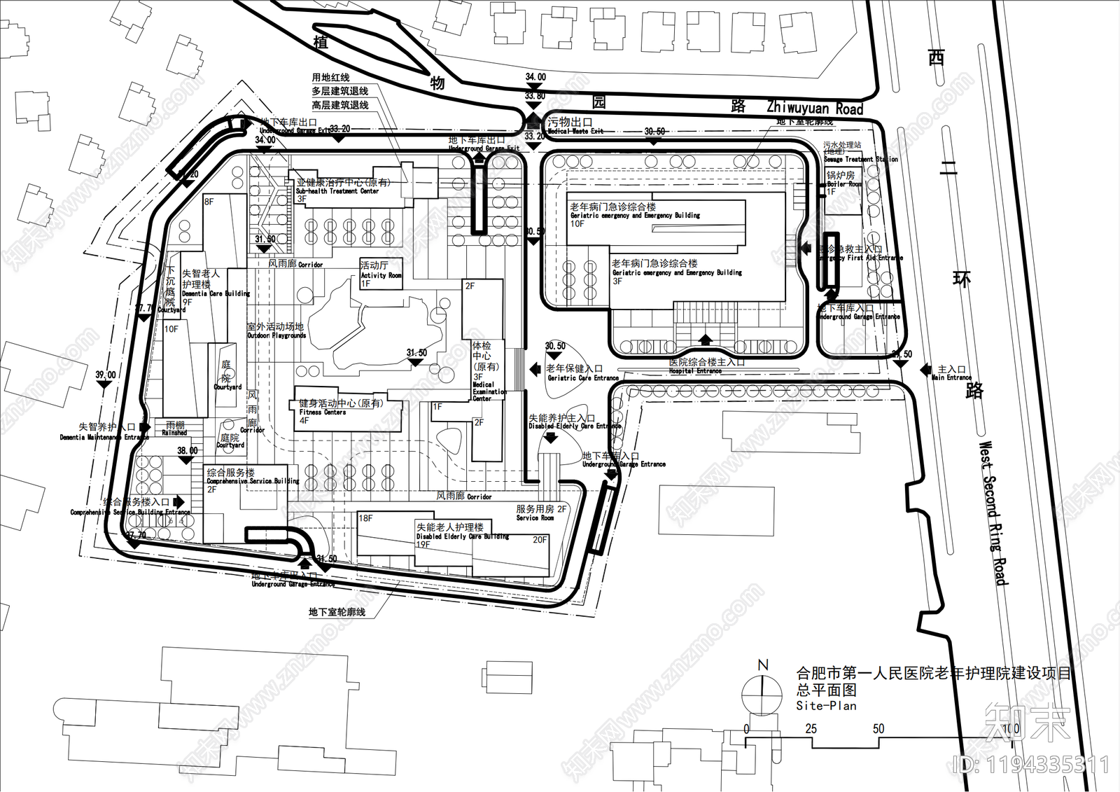 现代医院建筑cad施工图下载【ID:1194335311】