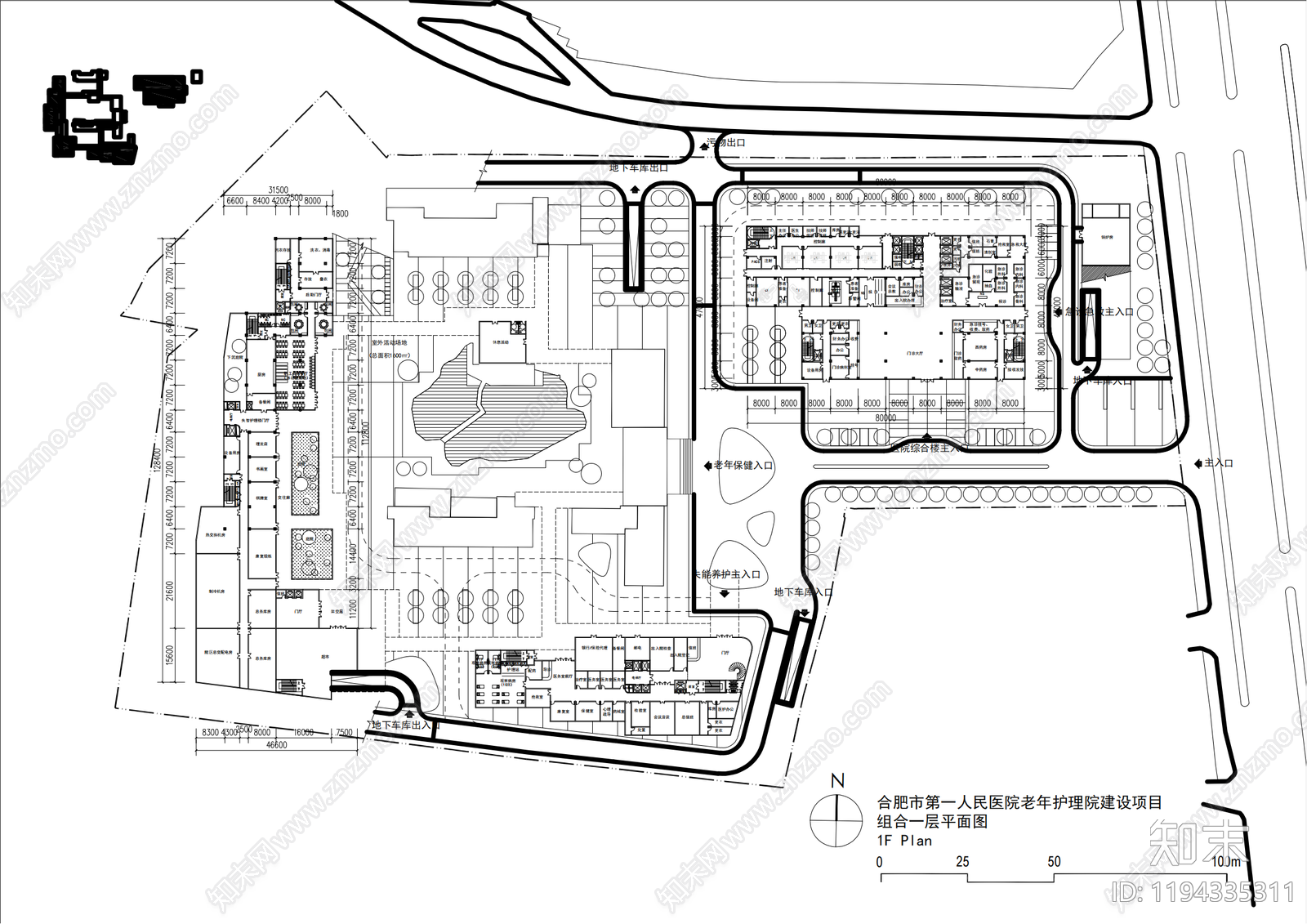 现代医院建筑cad施工图下载【ID:1194335311】