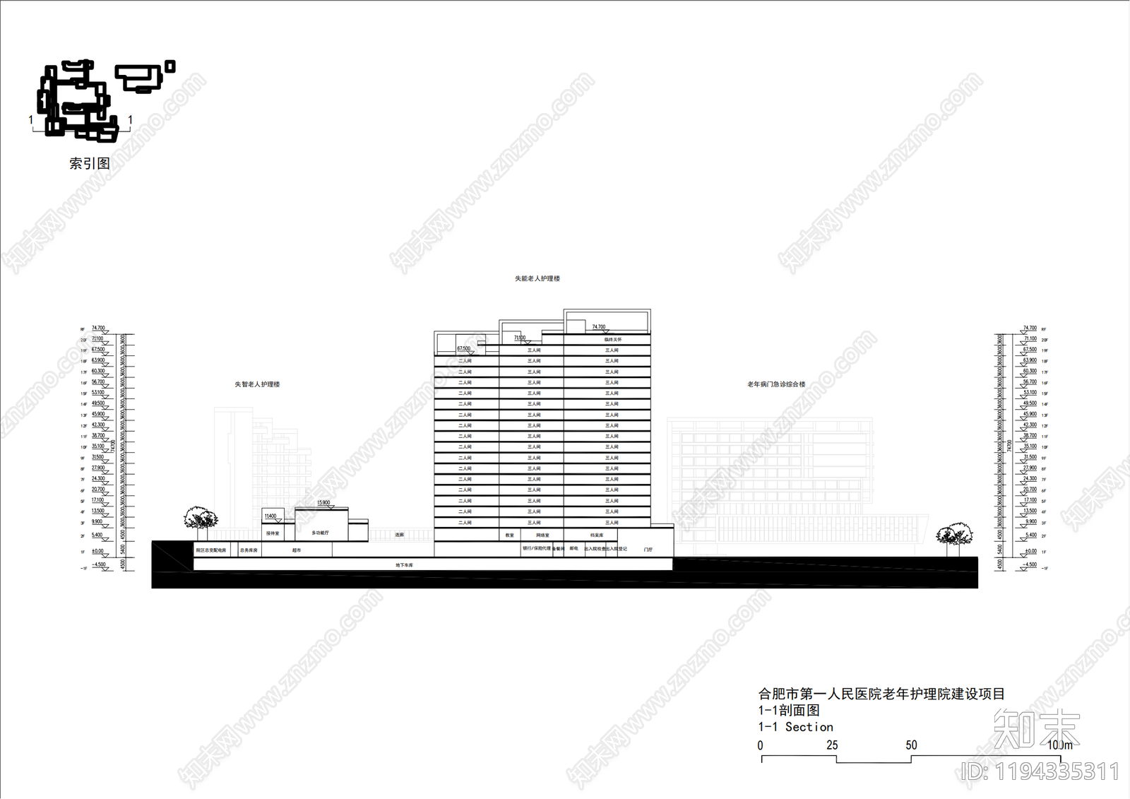现代医院建筑cad施工图下载【ID:1194335311】