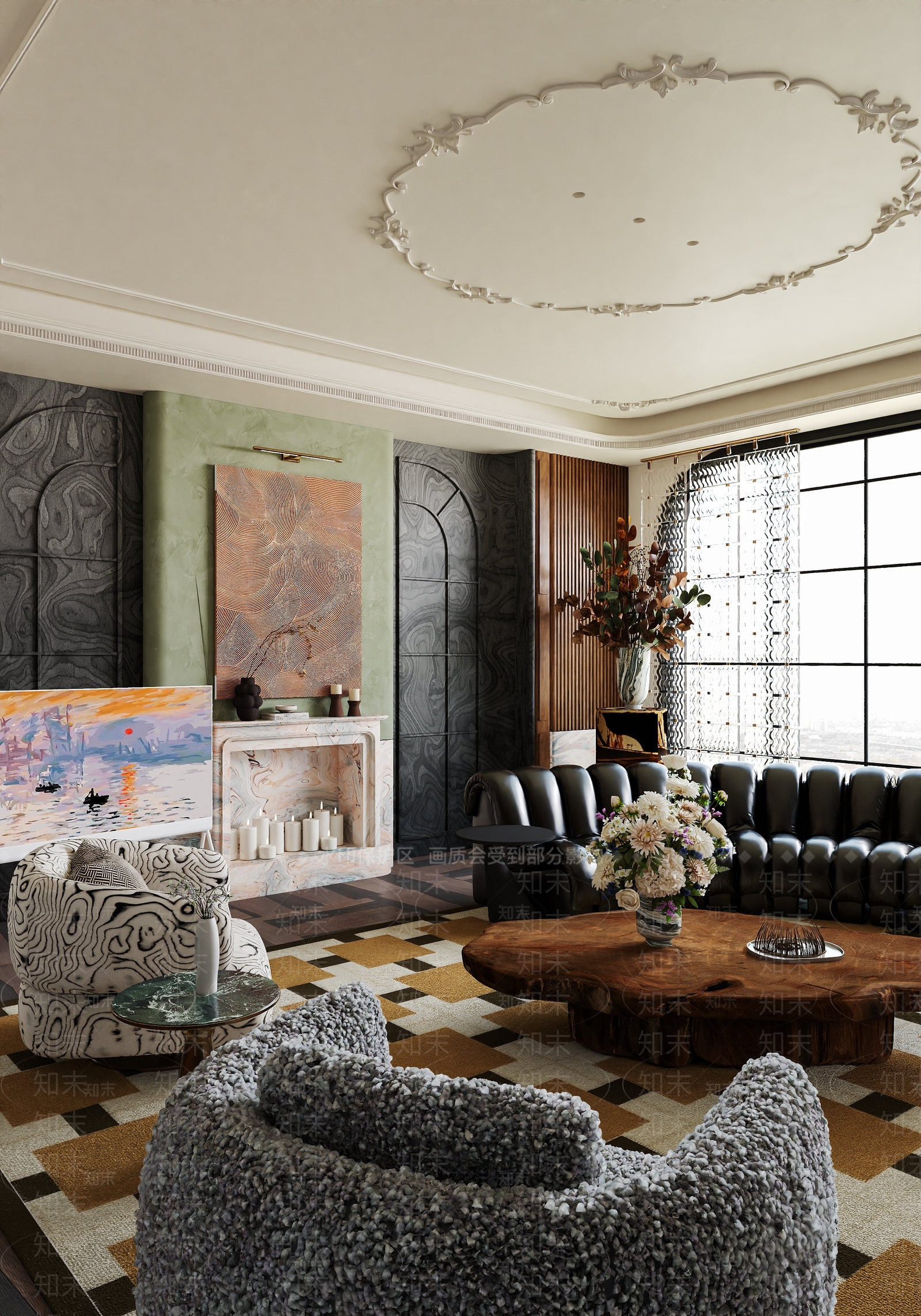 法式美式家居客厅3D模型下载【ID:1194336680】