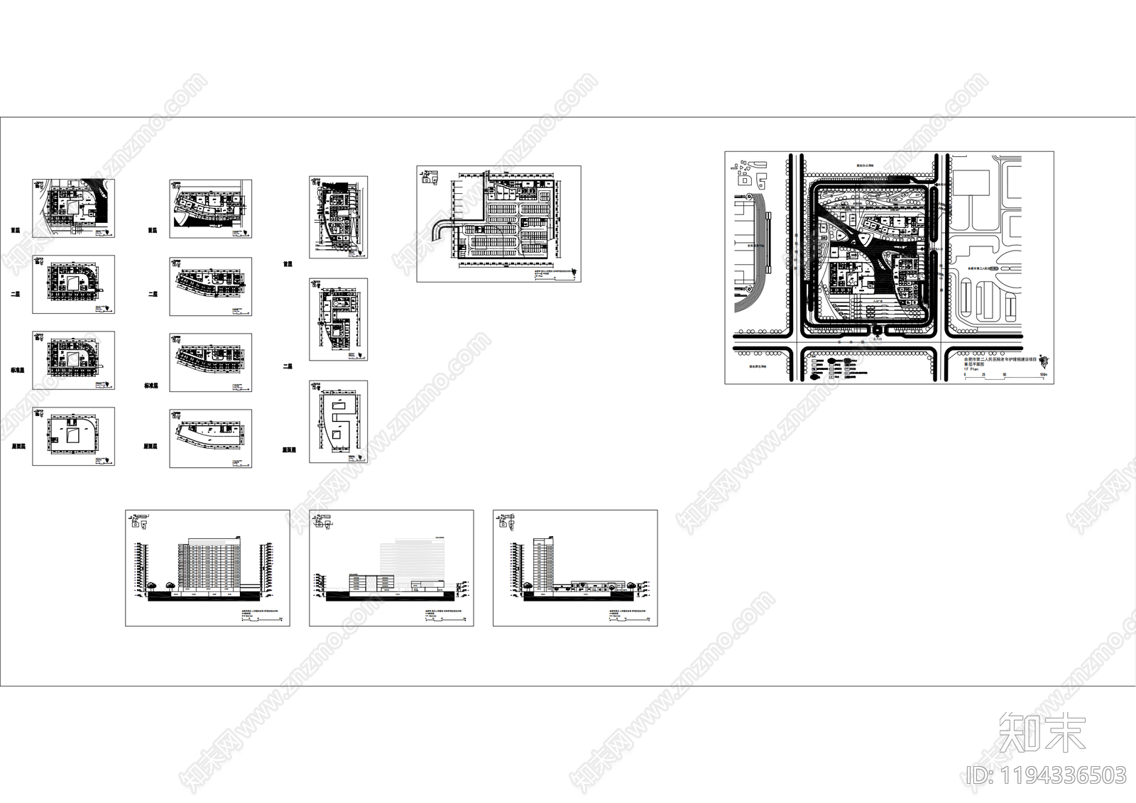 现代医院建筑cad施工图下载【ID:1194336503】