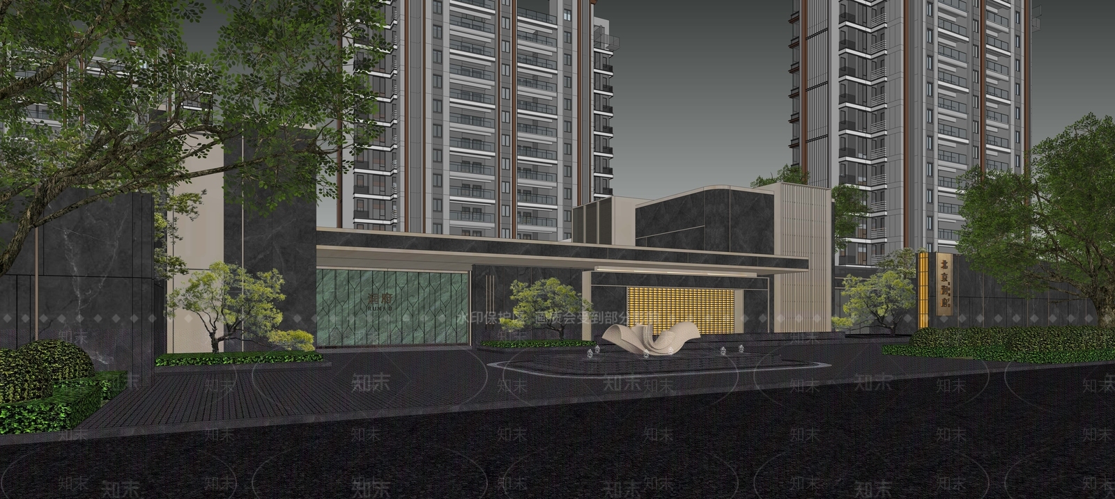 现代小区建筑SU模型下载【ID:1194336362】