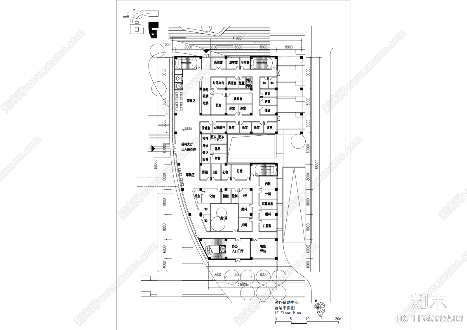 现代医院建筑cad施工图下载【ID:1194336503】