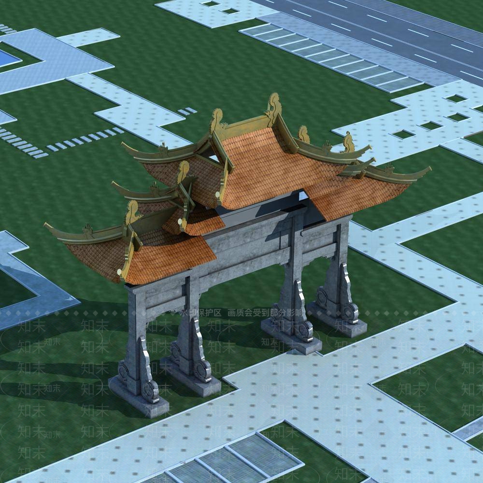 中式牌楼牌坊3D模型下载【ID:1194337554】