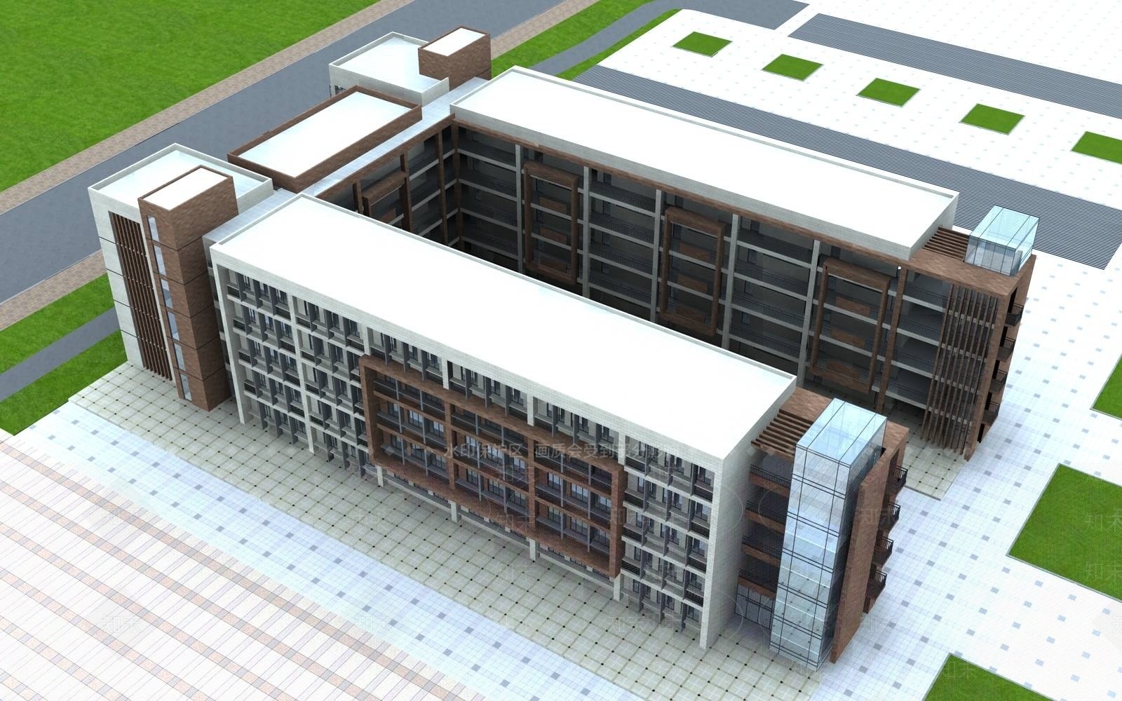 现代学校外观3D模型下载【ID:1194338249】