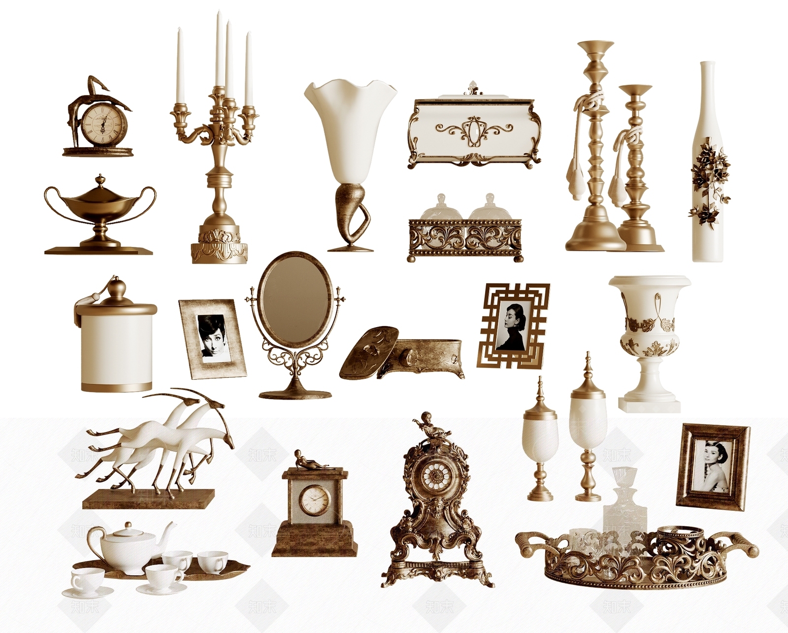 法式复古摆件组合3D模型下载【ID:1194338349】