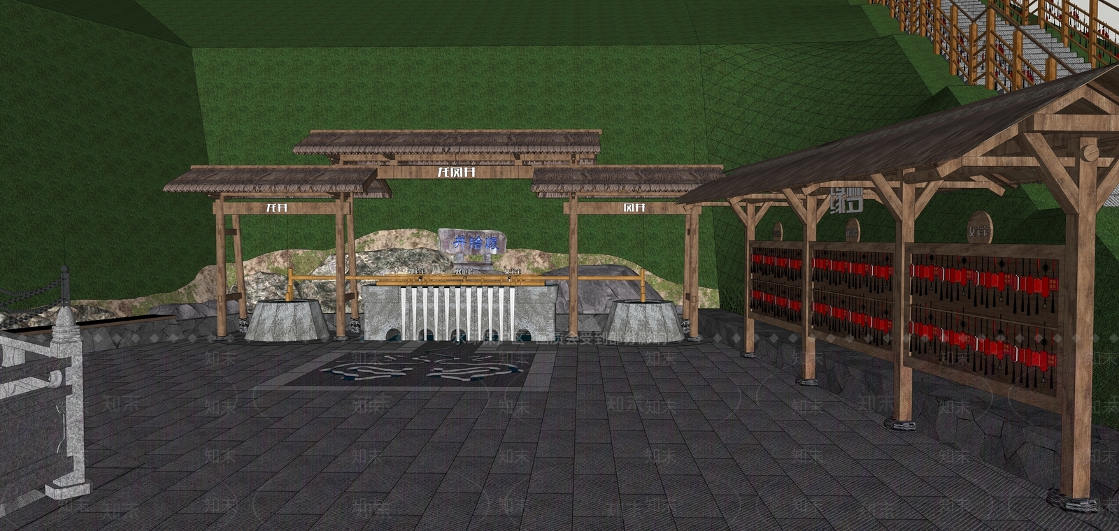 新中式现代乡村公园SU模型下载【ID:1194340309】
